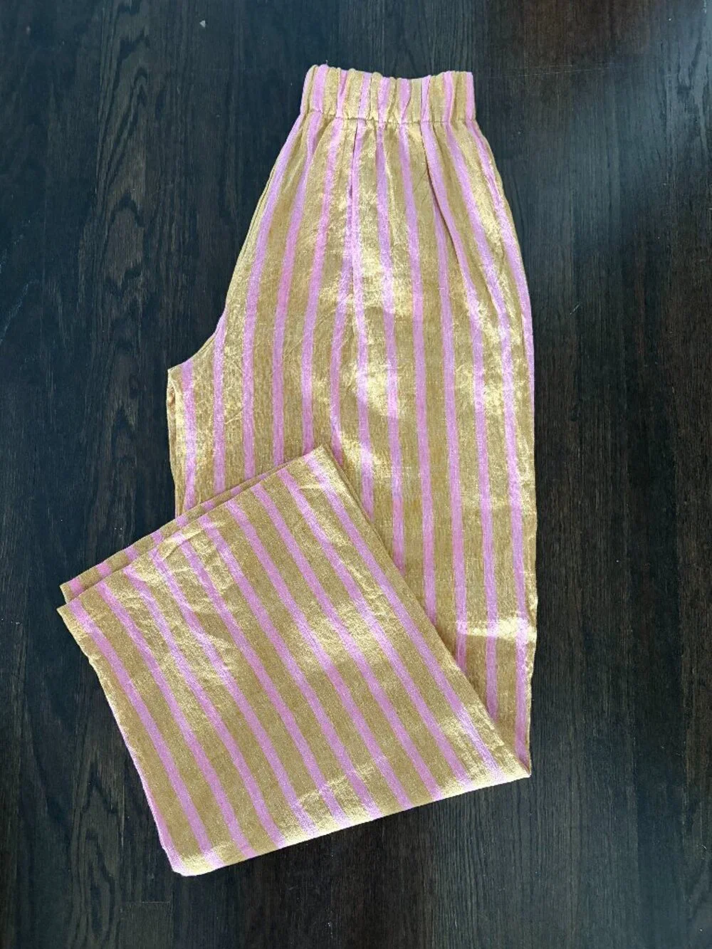 Zara Striped Drawstring Linen Pants — Pink, Size S, NWOT